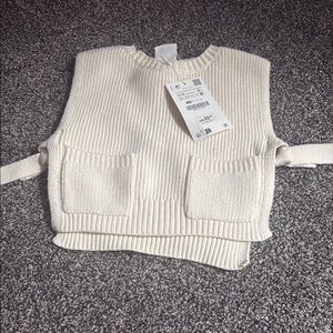 Cream Knit Sweater Vest with Pockets